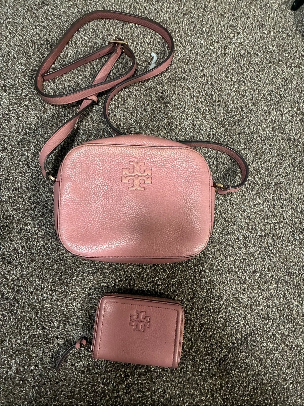 Tory Burch Dusty Rose Pebbled Leather Crossbody with Matching Wallet